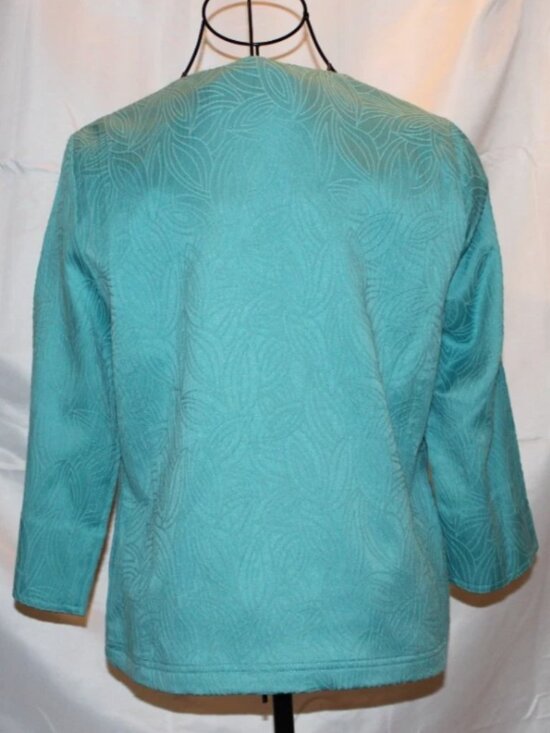 Alfred Dunner Green Blazer Beaded Collar 8 Petite Zip Front Jacket Cotton Blend - Picture 3 of 4